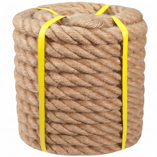 Natural Hemp Rope - 2 Inch x 100 Feet - Heavy Duty Jute Rope Manila Ropes for Docks, Nautical, Railings, Tug of War, Decorating - size: 2 in×100 ft