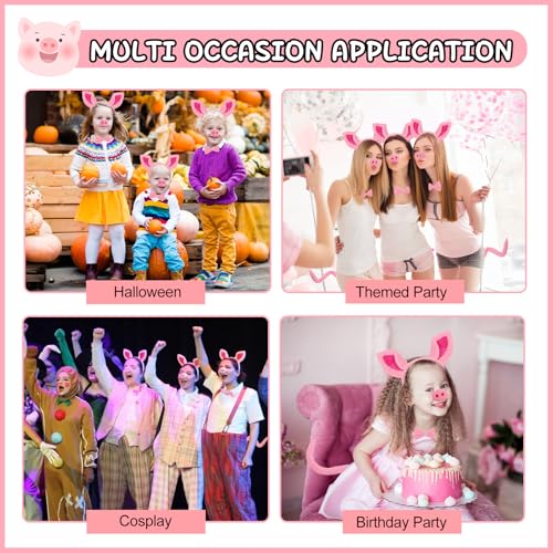 Mototo 16 Pieces Pig Costume Set Pig Ears Headband Nose Bow Tie Tail Fancy Cosplay Pink Animal Costume Accessories for Halloween Christmas Cosplay Animal Dress up Party