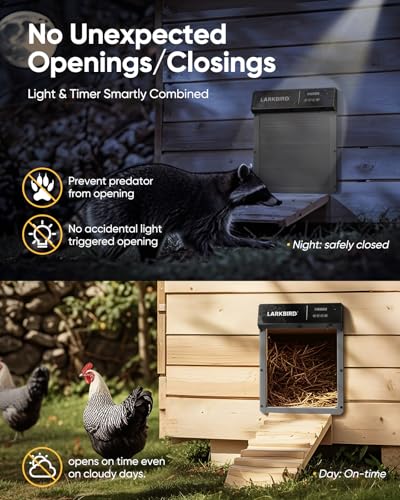 LARKBIRD Automatic Chicken Coop Door with Audio Recall Function, Gray | Solar & Battery Powered, Timer & Light Sensor, Bluetooth App Control, Anti-Pinch System - color: Gray