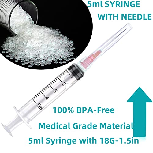 100 Pack 5ml Plastic Syringe with 18 Gauge Needle Lab Supplies, Individually Sealed Packed - style: 100 pack - 5ml 18 gauge