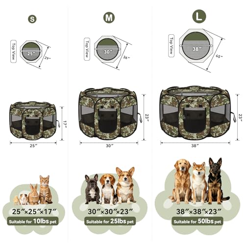 Siedihit Playpen for Small Dog Cat, Dogs Tent Crate Cage Indoor | Outdoor, Portable Pop Up Dog Kennel with Carrying Bag for Rabbits (Green Camo, Small) - color: Green Camo