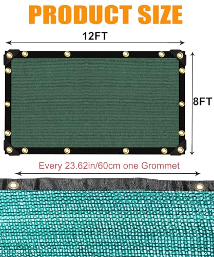 40% Green Shade Cloth, 12ft x 8ft Sun Shade Netting with Grommets | UV Protected Waterproof Garden Plant Cover for Patio, Pergola, Greenhouse, Chicken Coop, Dog Kennel, Car Barn - size: 40%-12 FT x 8 FT