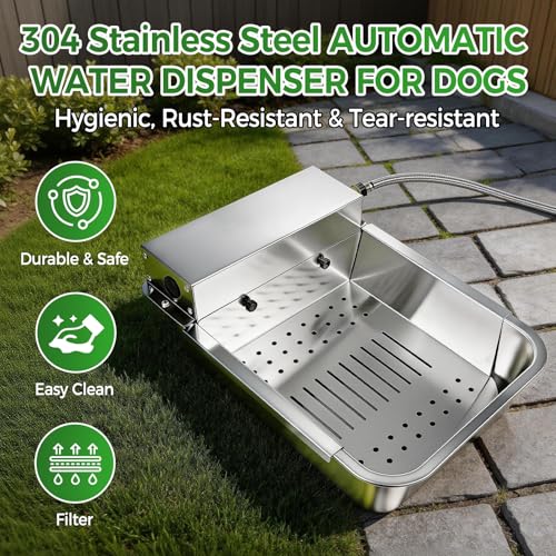 Automatic Dog Water Dispenser with Drain Hole & Sink Strainer, Stainless Steel Auto Dog Water Bowl with Float Valves, Hose Quick Connect Fitting, for Livestock, Chicken, Horse (4 Gallons) - size: 4 Gallons