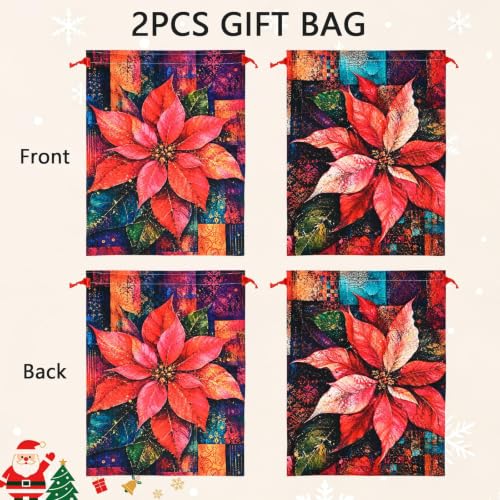 KzgtY Christmas Flowers 2PCS Gift Bags with Drawstring, 16 x 12 Inch Reusable Present Sacks for Christmas,Brithday, Holidays,Parties & Gift Packaging - color: Christmas Flowers