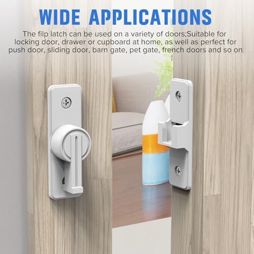 90 Degree Barn Door Lock, Heavy Duty Locks, White | Flip Sliding Gate Latches for Garden, Bathroom, Garage & Sliding Doors - size: 1 Pack White
