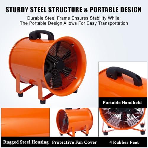 IDEALHOUSE 12 Inch Utility Blower Exhaust Fan with 16.4 ft Duct Hose, 3500 CFM High Velocity Air Mover, Heavy Duty Ventilation Fan for Workshop Garage, 3500 RPM Low Noise, Portable - size: 12 Inch Fan+16.4 FT Ducting