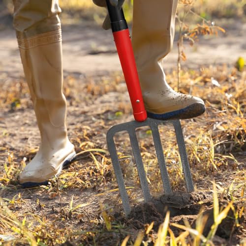 4-Tine Pitch Fork Garden Digging Fork with Fiberglass Handle 43 in | Heavy Duty Full Forged Steel Fork Head,Sturdy Fiberglass Handle,Spading Fork, Pitchfork, For Gardening, For Digging Potato