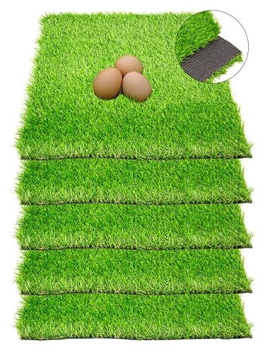 Chicken Nesting Box Pads Artificial Grass Reusable Thick Turf Mats for Chicken Coops, Hens Egg Laying Bedding (Rabbit, Hamster) - 5 Pack Washable 12x12 Inch Tiles