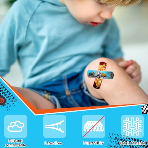 Panelee 120 Pcs Kids Dog Farm Animal Adhesive Bandages Monster Construction Trucks 20 Styles Puppy Cute Waterproof Breathable Bandages for Kids Girl Boy Children Toddler(Monster Trucks) - style: Monster Trucks