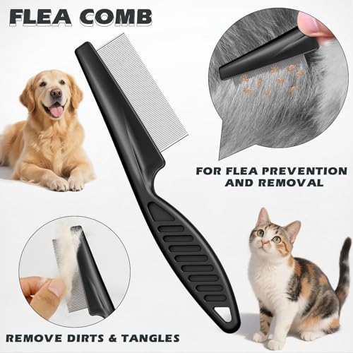 3PCS Pet Grooming Rake & Metal Comb & Flea Comb for Cats and Dogs, Double-Sided Dematting Tool, Extra-Wide Deshedding Dog Brush for Long Hair to Effectively Remove Tangles, Knots and Mats (Green) - color: C-Green