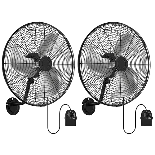 Tehanld 2PC Industrial Wall Fan 20 Inch - 3400 CFM High Velocity Airflow, Heavy Duty Metal Wall Mounted Fan with 80° Oscillation & Adjustable Tilt, 3-Speed Commercial Fan for Workshop & Patio - size: 20 INCH - 2PC