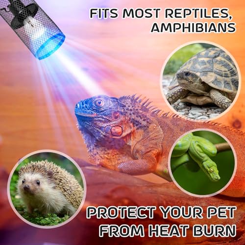 2 Pcs 4 Inch Reptile Heat Lamp Guard Anti Scald,Black, Black | Heating Lamp Holder, Mesh Cage, with 150w Ceramic Heat Emitter, Basking Anti Scald, Reptile Lizard Protection, Without Bulb - color: Black