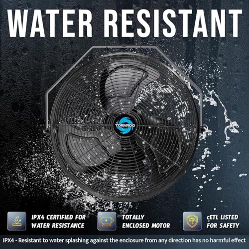 Tornado 20-Inch High Velocity Wall Fan - Outdoor Rated, IPX4 Water-Resistant, 3-Speed, 4750 CFM - Industrial, Commercial & Residential Use, Perfect for Greenhouses, UL Safety Certified - size: 20 Inch