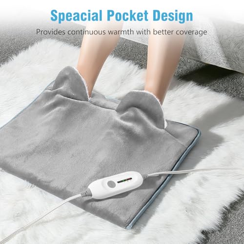 Electric Heated Foot Warmer Soft Flannel Foot Heater with 2h Auto Off & 3 Heat Levels Full Body Use Heating Pad for Feet, Abdomen, Cramps, Pain Relief Pocket Design 16" x 22" Grey - color: Grey