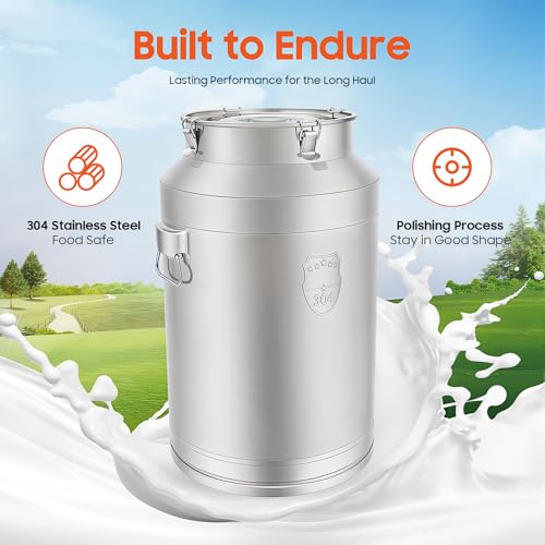 Stainless Steel Milk Barrel, 20 Gallon Milk Can Bucket | Airtight Food Storage Container Metal Water Beverage Drink Dispenser for Milk Oil Wine Soup - size: 20Gal