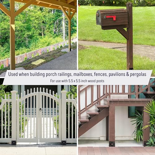 U Shaped 6x6 Deck Post Concrete Anchor Spike, Fence Post Base, Black Powder Coated (4 Pack) - color: Black Powder-Coated, size: 6x6