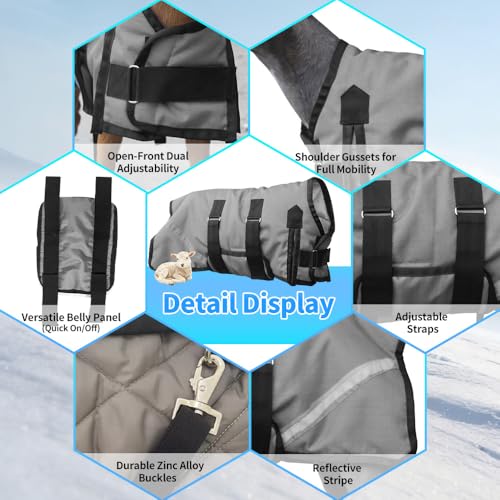 Goat Coat, Winter Livestock Blanket for Goats, Sheep, Calves, Dogs, Mini Pigs & Donkeys with Reflective Strip, Adjustable Farm Animal Coat, 1200D Waterproof 150g 28.68" Back (Gray, Medium) - color: Gray, size: Medium