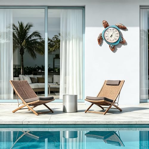 Outdoor Thermometer, Turtle Outside Decor for Patio Pool Garden | No Battery Needed Wall Mounted Wall Art Beach Gifts Waterproof