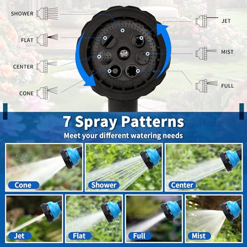 NEXCOVER Garden Hose Nozzle Sprayer - 7 Adjustable Watering Patterns Nozzle for Water Hose, Non-Slip Garden Spray Nozzle for Car Washing, Watering Plants, Pets Showering, Lawns Cleaning, Blue - color: Blue