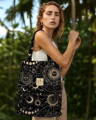 Miss Adola Corduroy Tote Bag for Women with Aesthetic Design | Magnetic Buckle & Pocket, Reusable, Soft, Roomy, Long Shoulder Handles, Double-sided Print, Casual Daily Work, Grocery Bags - color: Sun Stars, size: Large