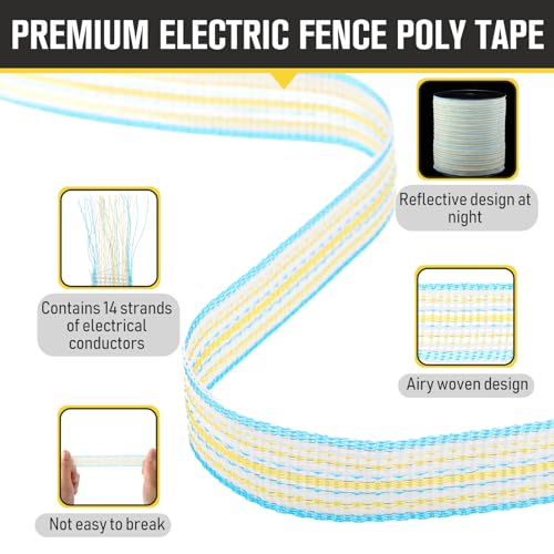 1 Roll 3/4 Inch x 2000 ft Electric Fence Tape for Livestock Polytape Fencing Horse Fence with High Visibility(Green) - color: Green, size: 3/4 Inch X 2000 ft