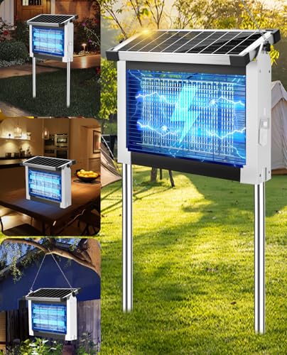 PhatroyYee Solar Bug Zapper, 4500V Mosquito Zapper Killer Trap Rechargeable | Solar Power & USB-C Dual Charge Options, 4000mAh Rechargeable, IPX5 Waterproof, Auto Mode, 1/2 Acre, Backyard Garden Friendly - color: White