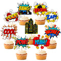 36 PCS Hero Cupcake Toppers | Hero Decorations Smash Crash Pow Picks for Hero Theme Birthday Party Cake Decor Supplies