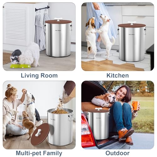 Paw Libero 25 Lbs Stainless Steel Dog Food Storage Container with Airtight Lid & Ceramic Bone Handle, Large Metal Dog Food Bin for Dogs & Cats, Keep Fresh, Easy to Clean - size: 25 lbs