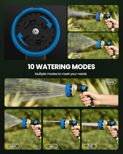 RAINPOINT Garden Hose Nozzle - 100% Heavy Duty Metal Thumb Control Spray Nozzles for Garden Hose High Pressure, 10 Pattern Water Hose Nozzle for Car Wash, Watering Lawn, Pets, Navy Blue - color: Navy Blue