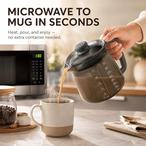 Silicone Microwave Measuring Cup, Milk Warmer Pitcher for Coffee, 25oz | Food-Grade Silicone, V-Spout, Dual Scales, -40°F to 446°F, Dishwasher Safe