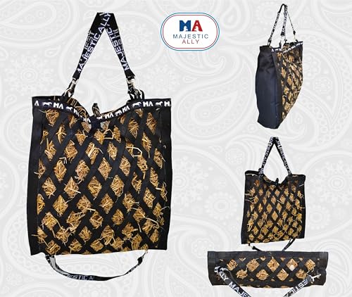 Majestic Ally Double Side Open Slow Feeder Hay Bag - Diamond shaped Obliquely Placed Webbing (Black) - color: Black