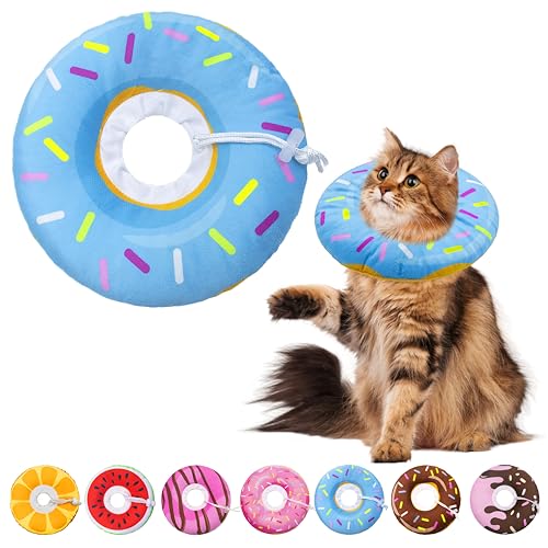Seyezo Cat Cone Collar Soft, Adjustable Recovery Collars, Donut Blue, Large | Elizabethan Collar for Kittens, Stop Licking, Cute Donut Neck Collar, After Surgery/Spay, Protective Donut Neck Pillow - color: Donut Blue, size: Large