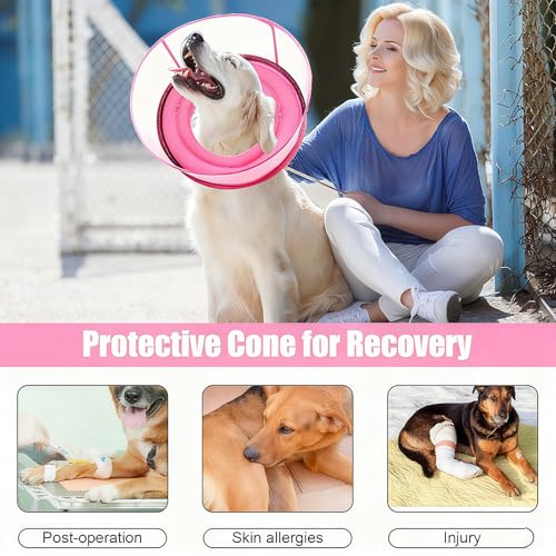 2-in-1 Soft Inflatable Dog Cone Collar Alternative,Dog Collar After Surgery | Dog Cone Collar With Enhanced Anti-Licking Guard Shield,Adjustable Recovery Cones for Medium Small Dogs and Cats,Pink,M+ - color: Pink, size: M+(Neck Girth:12"-15")