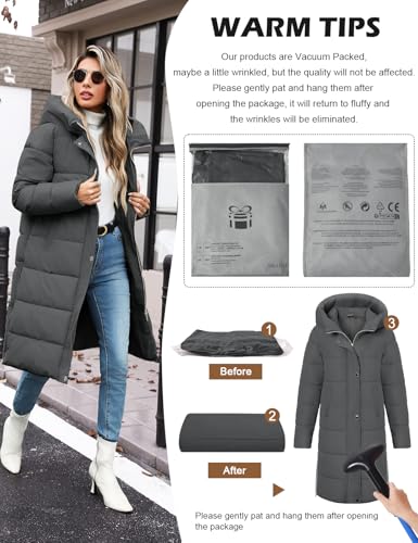 Winter Coats for Women-Puffer Jacket Hooded Warm Winter Long Coat Thickened Down Alternative Jacket Outwear - color: Dark Gray, size: Small