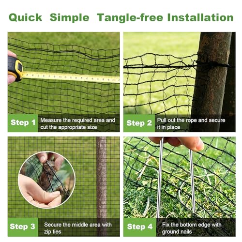4x50FT Deer Fence Netting for Garden, 55GSM Plastic Mesh Temporary Fence | HDPE Deer Fencing, Reinforced Edge Deer Net, Garden Fence Animal Barrier, Bird Netting for Garden Tree Vegetable Raised Bed - size: 4x50FT