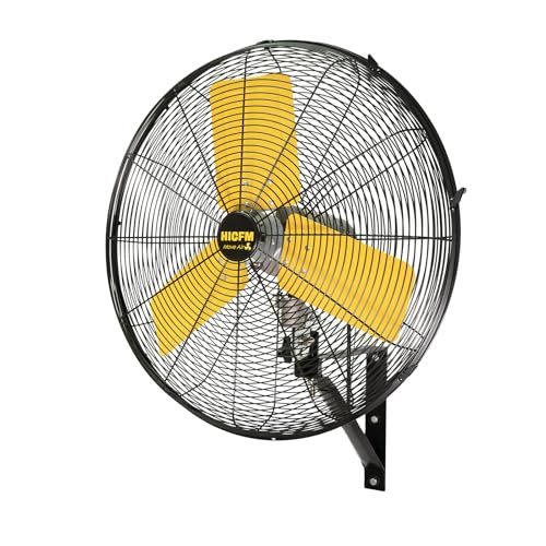 HiCFM 24” Outdoor Commercial Oscillation Wall Fan, 8300 CFM IP44 Waterproof, 3 Speed Heavy Duty Metal Wall Mounted Fan Adjustable Tilt for Patio, Warehouse, Garage, Factory