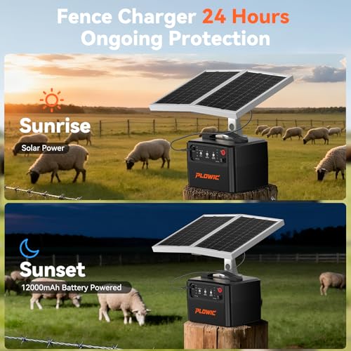 Solar Electric Fence Charger for Livestock: 30 Miles Solar Fence Charger, 12KV 1.5J Output Electric Fence Energizer with 12000mAh Battery, 15W Solar Panel, IP65 Waterproof for Poultry Garden