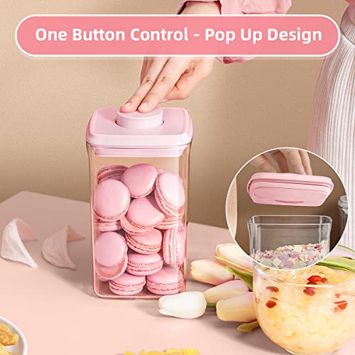 Airtight Food Storage Container - 7 Pcs One Button Handy Container Stackable Food Containers for Snacks Candy Salt Herbs Spices Coffee Bean Formula Popcorn BPA-Free Tight Seal - color: 7 Pcs Set Pink
