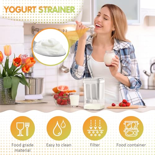 Yogurt Strainer, Small 1800ML (61 Oz) Fine Mesh Strainer, Rice Tea Juicing Food Sieve Strainer, Thick Greek Yogurt Milk Filter Kitchen Tools Reusable Homemade Cup with Stainless Steel Mesh