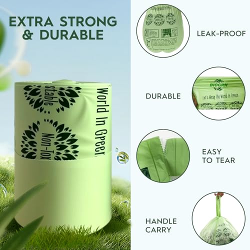 Compostable Trash Bags 1.2-1.6 Gallon Handle Tie 50 Count 0.6 Mil 6.06 Liter Small Compost Bags for Countertop Bin Biodegradable Bags Green for Kitchen ASTM D6400 & BPI Certified, OK Compost Home - color: 1.6 Gallon Handle Tie, 50 Count