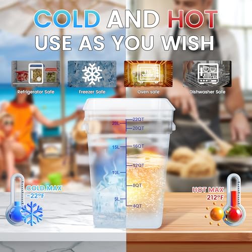4 Pack 22 Qt Square Polycarbonate Food Storage Containers with Lids | Clear BPA-free PC with lids, side handles, measurement scale and stackable design; for food prep, storage and freezer use. - color: 22Qt