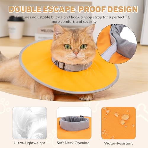 Avont Lightweight Waterproof Foldable Cone, Soft E-Collar - S Orange | Neck up to 10.6", Width 3". Foldable soft cone for cats & small dogs, stops licking, waterproof, easy clean - color: Orange, size: S