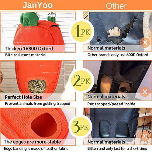 JanYoo Hay Feeder for Guinea Pigs Rabbit Food Dispensers Bag Rack Storage Manage Hanging Feeding Large Capacity 0.26lb - color: B-Carrot