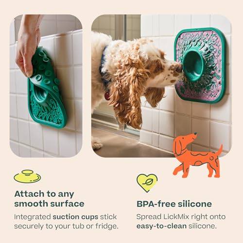 Woof LickMat, Slow Feeder Mat for Dogs, Green | Built-in mixing bowl, BPA-free silicone, non-slip suction cups, dishwasher safe, easy to clean - color: Forest Green