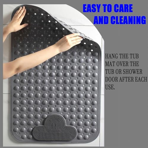 Bath and Shower Safety Mats with Foot Massage,Large Foot Scrubber Mat in Shower,Non Slip with Suction Cups for Bathroom Stall and Tub Floor,Foot Clean and Massage Feet Without Bending Over (Blue) - color: Blue