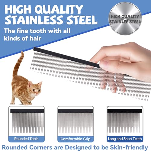 8.5 Inch Upgrade Black Professional Cat Comb,Dual-Tooth Pet Grooming Comb Anti-Static Smooth Rounded Corners Prevent Friction Breakage and Irritation,Removing Tangles,Knots,Undercoat and Excess Hair - color: Black