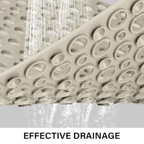 Square Shower Mat Non Slip, 27" x 27" Large Shower Mats for Inside Shower, Soft TPE Shower Floor Mat with Suction Cups and Big Drain Holes, Anti Slip Shower Stall Matt, Khaki - color: Khaki