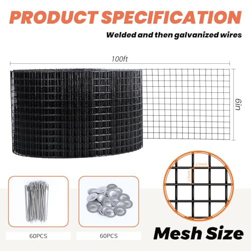 Solar Panel Bird Guard Kit, 6in x 100ft PVC Coated Heavy Duty Steel Mesh | with 60 PCS Clips, Pigeon & Squirrel Critter Guard, Roof Protection Net, Rodent Prevention System for Solar Panels