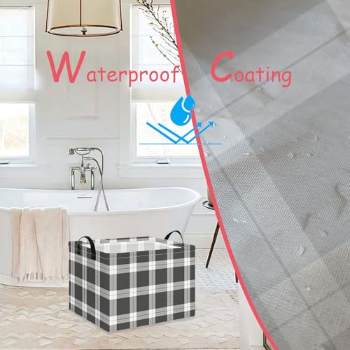 NTAOHAMPER Rectangular Storage Basket Empty,Storage Bin with Handles,Room Decor,Gift Basket,Book Box(Black Grey White Plaid) - color: Black Grey White Plaid