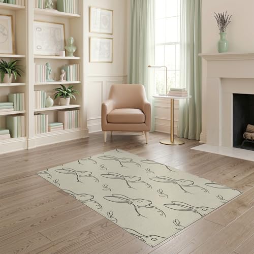 4'x6' Washable Minimalist Bunny Area Rug, Beige Flatwoven Floor Mat for Home Office, Gaming Room, Under Desk, Non-Slip Chair-Friendly Carpet | Ref:1969476 - color: Beige/Pattern 12, size: 4' x 6' (Rectangular)